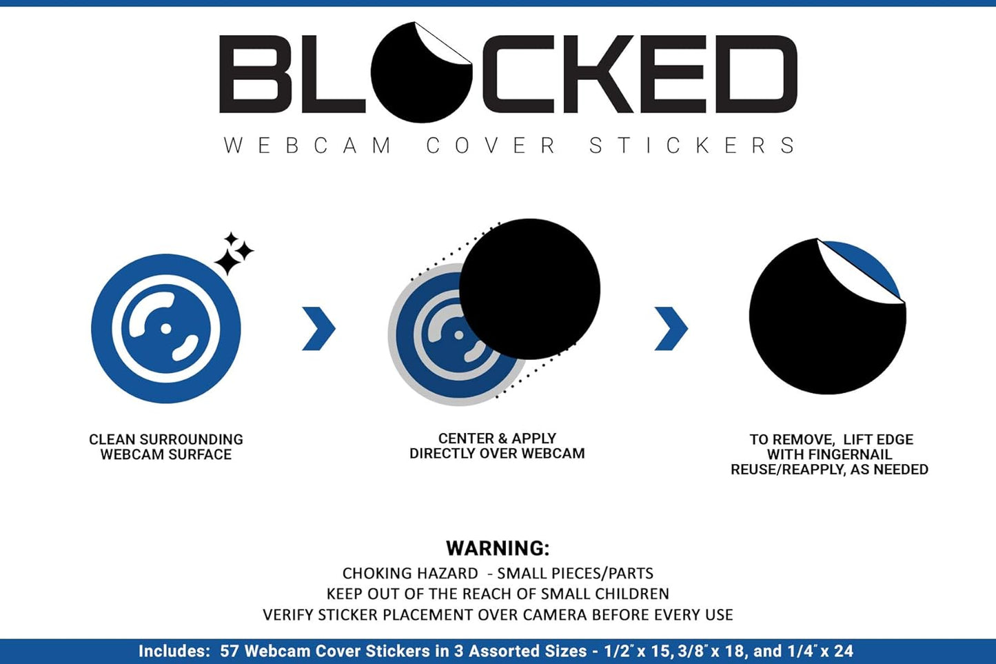 Blocked Stackable Webcam/Camera Vinyl Covers | 57 Low-Tack Restickable Webcam Sticker | 3-Sizes | Black 57-Pack Hearts (Muted Matte)