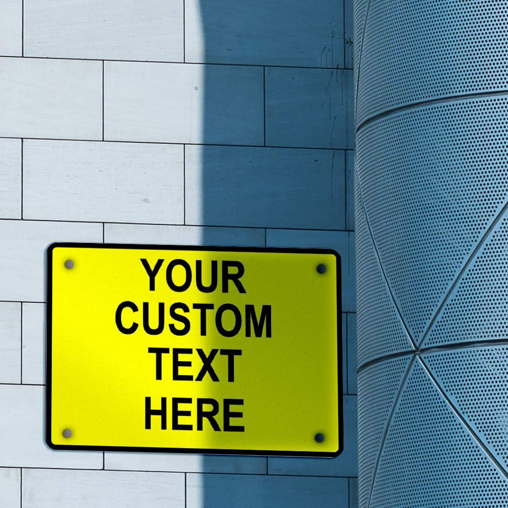 Aluminum Weatherproof Metal Sign Multiple Sizes Custom Personalized Text Here Yellow Black Caution Horizontal Street Signs 24x18Inches