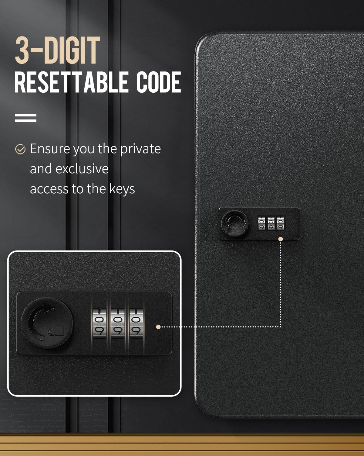 Uniclife 60 Position Key Cabinet with Combination Lock Resettable Black Digital Security Storage Box Steel Key Organizer with Colorful Key Tag Labels Stickers and Hooks