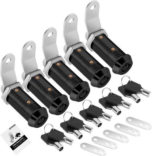 5 Pack Black Cabinet Lock with Keys, 1-1/2" RV Storage Locks Keyed Alike, RV Locks for Storage Door, Camper Toolbox RV Cam Locks with Manual (Black -5 Pack, 1-1/2 Inch)