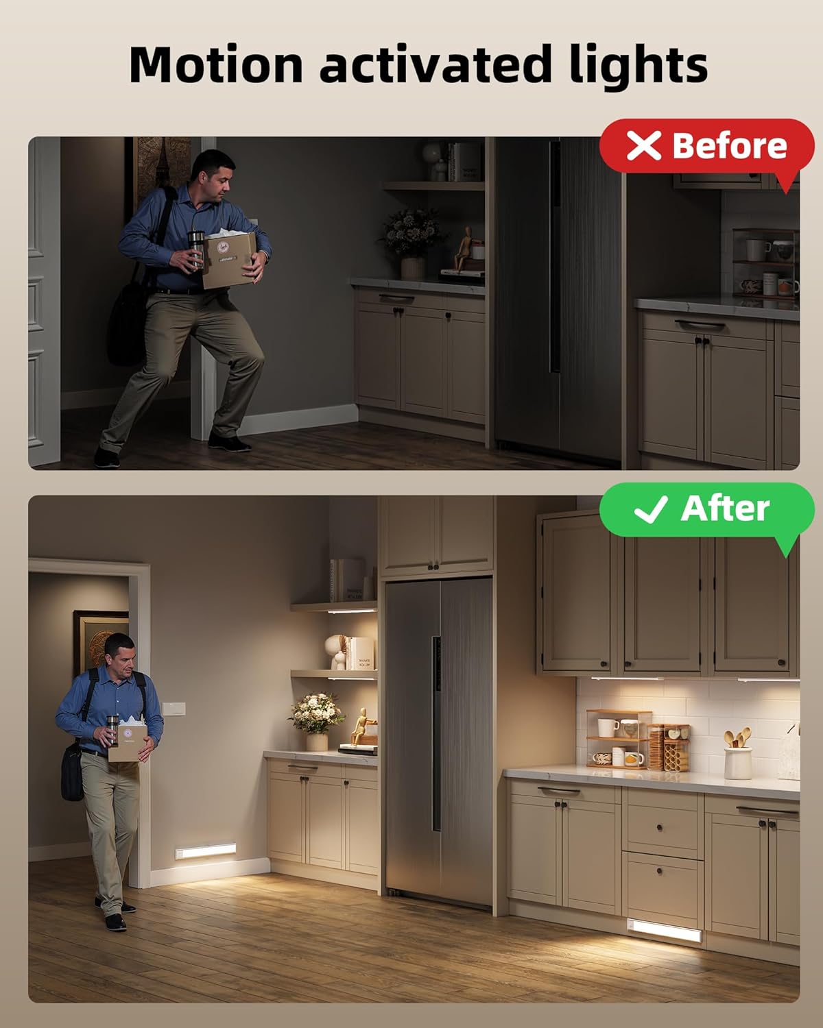 Under Cabinet Lighting Wireless,Rechargeable Battery Motion Sensor Light Indoor,LED Closet Lights USB Charging,3 Color Dimmable Under Cabinet Lights for Kitchen, Cabinet, Wardrobe (3 Pcs) 8inch