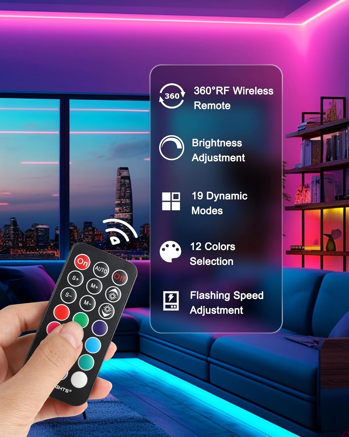 32.8ft LED Strip Lights, HitLights RGB 5050 Color Changing LED Light Kit Ultra Brighter 300LEDs Flexible Light Strips with RF Remote and UL Power Supply for Home Room Party TV Bedroom