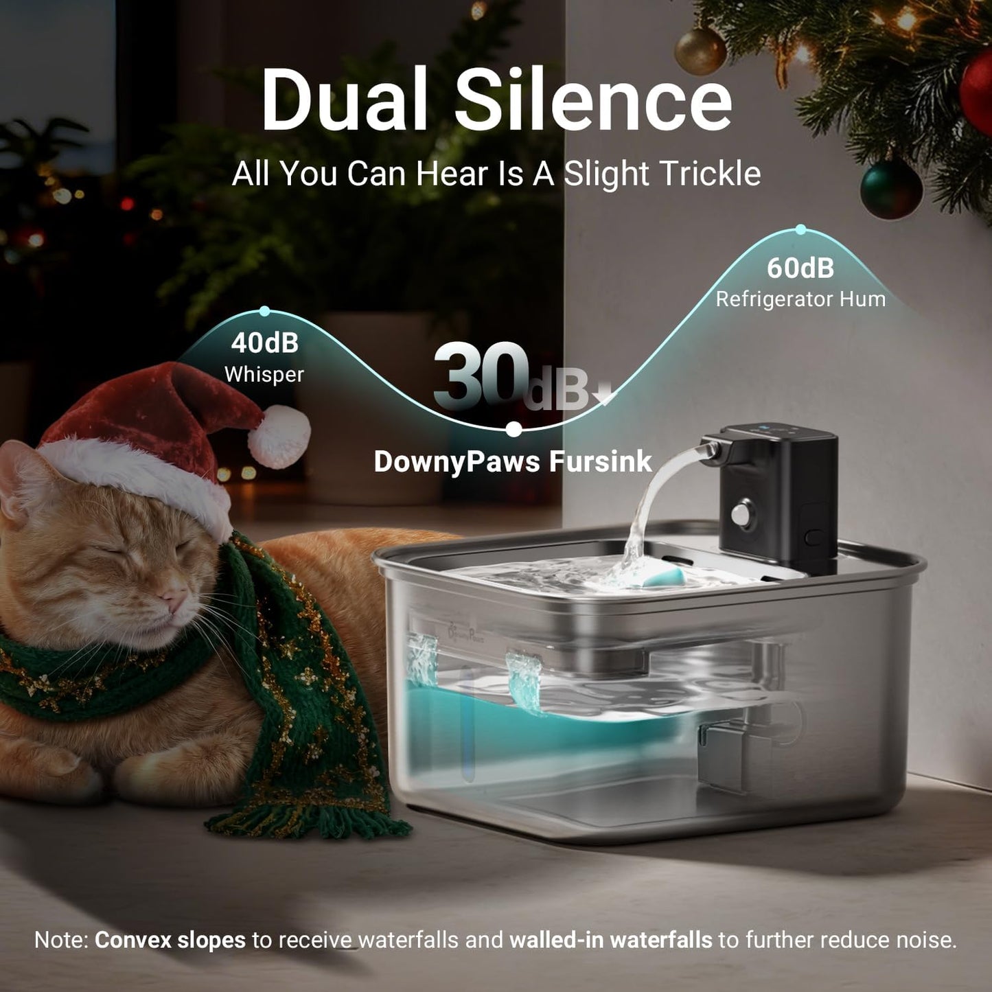 DownyPaws Cat Water Fountain Stainless Steel Wireless, 101 oz/3L FurSink Cordless Water Fountain for Cats, Battery Operated Cat Fountains for Drinking with Motion Sensor, Easy Clean, Metal