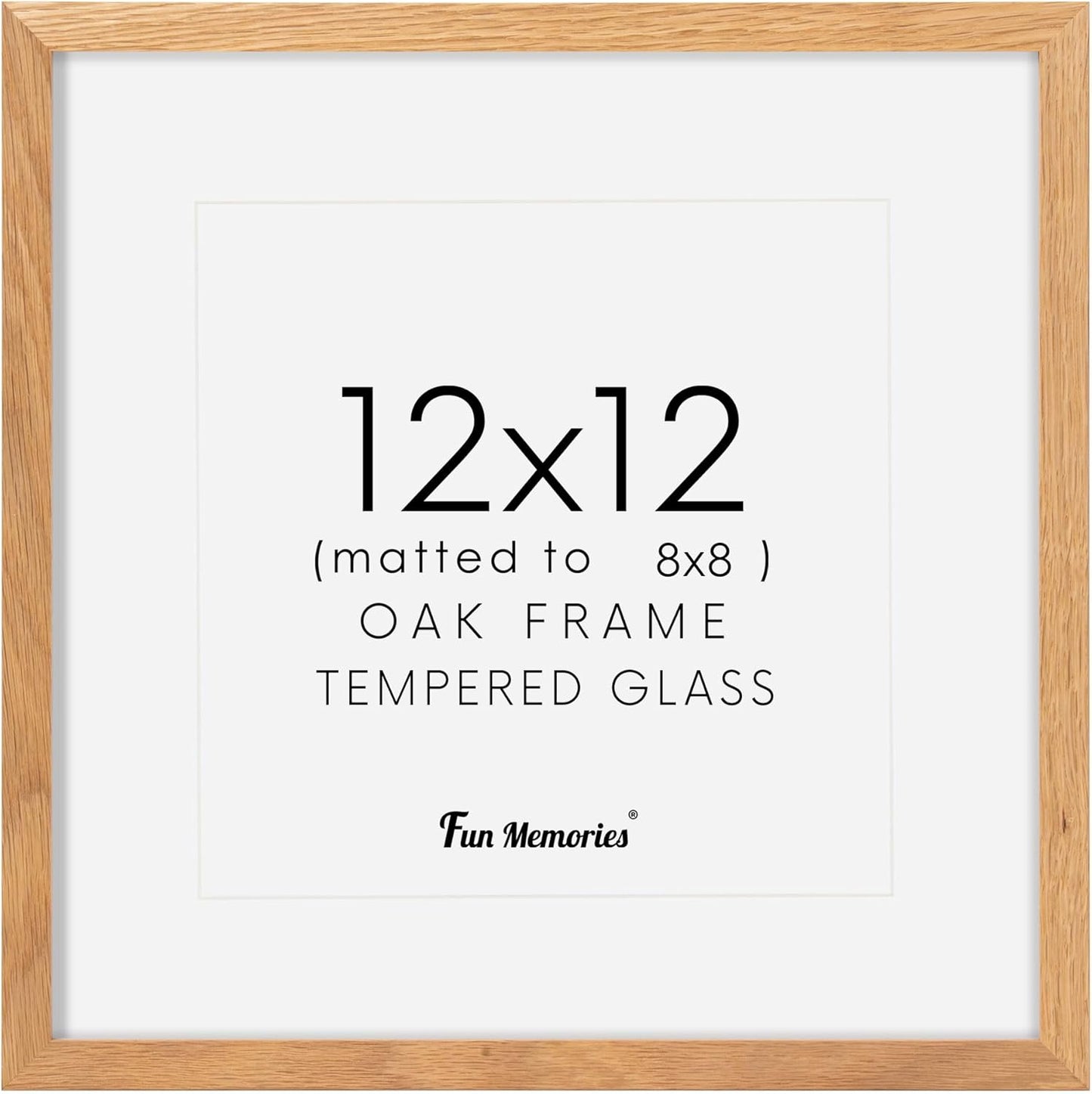 12x12 Picture Frame, Solid Oak Wood 12"x12" Photo Frame for Wall, 12 x 12 Frame Matted to 8 x 8, Square 12x12 Frame, Tempered Real Glass, 12 x 12 Collage Gallery Frames - Natural Oak Color, 1 Pack