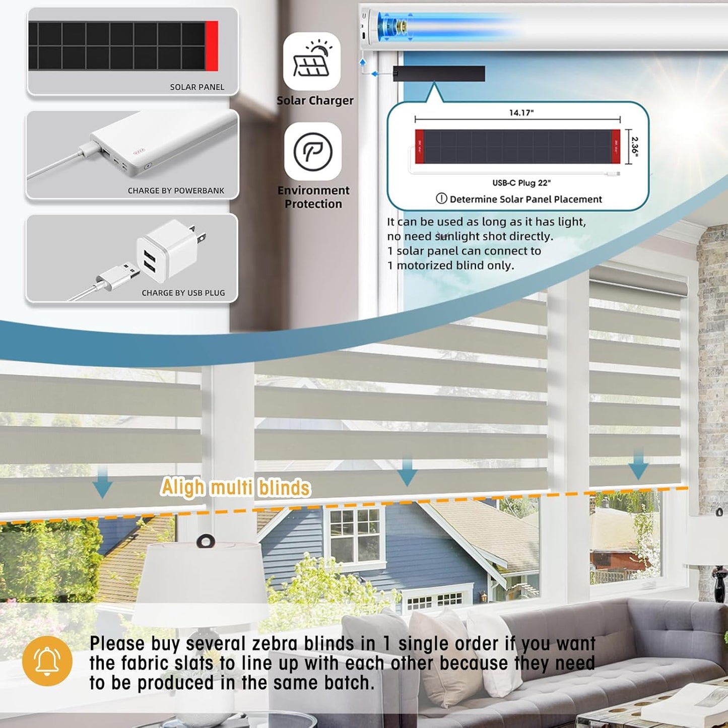 SmartWings Motorized Zebra Shades with Valance Work with Homekit Thread Alexa Z-Wave Smart Dual Layer Shades with Remote Control, Automatic Horizontal Window Blind, 90% Blackout 95mm Astrid Beige