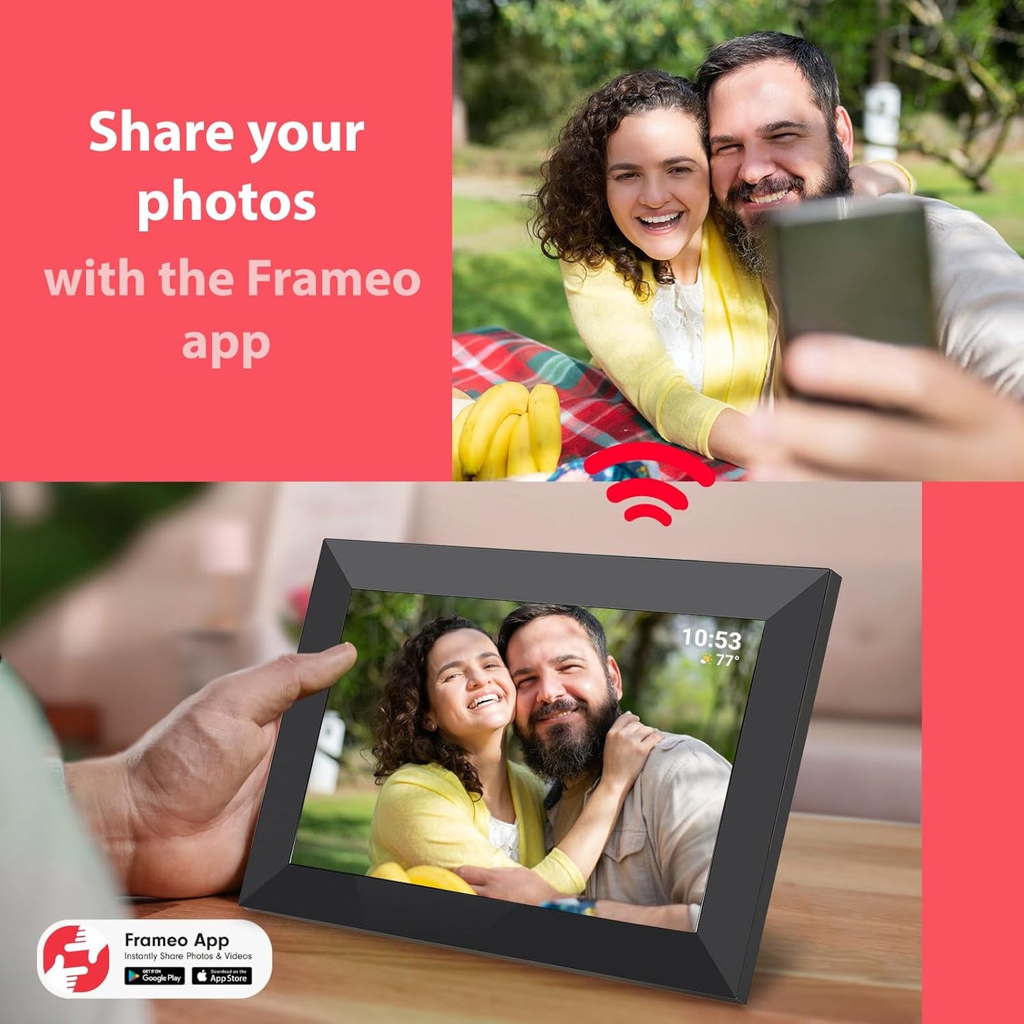 Frameo 10.1 Inch WiFi Digital Picture Frame with 32GB Storage,1280 * 800P IPS HD Touch Screen,Send Photos/Videos from Your Phone Anywhere, Photo Gifts for Parents and Grandparents