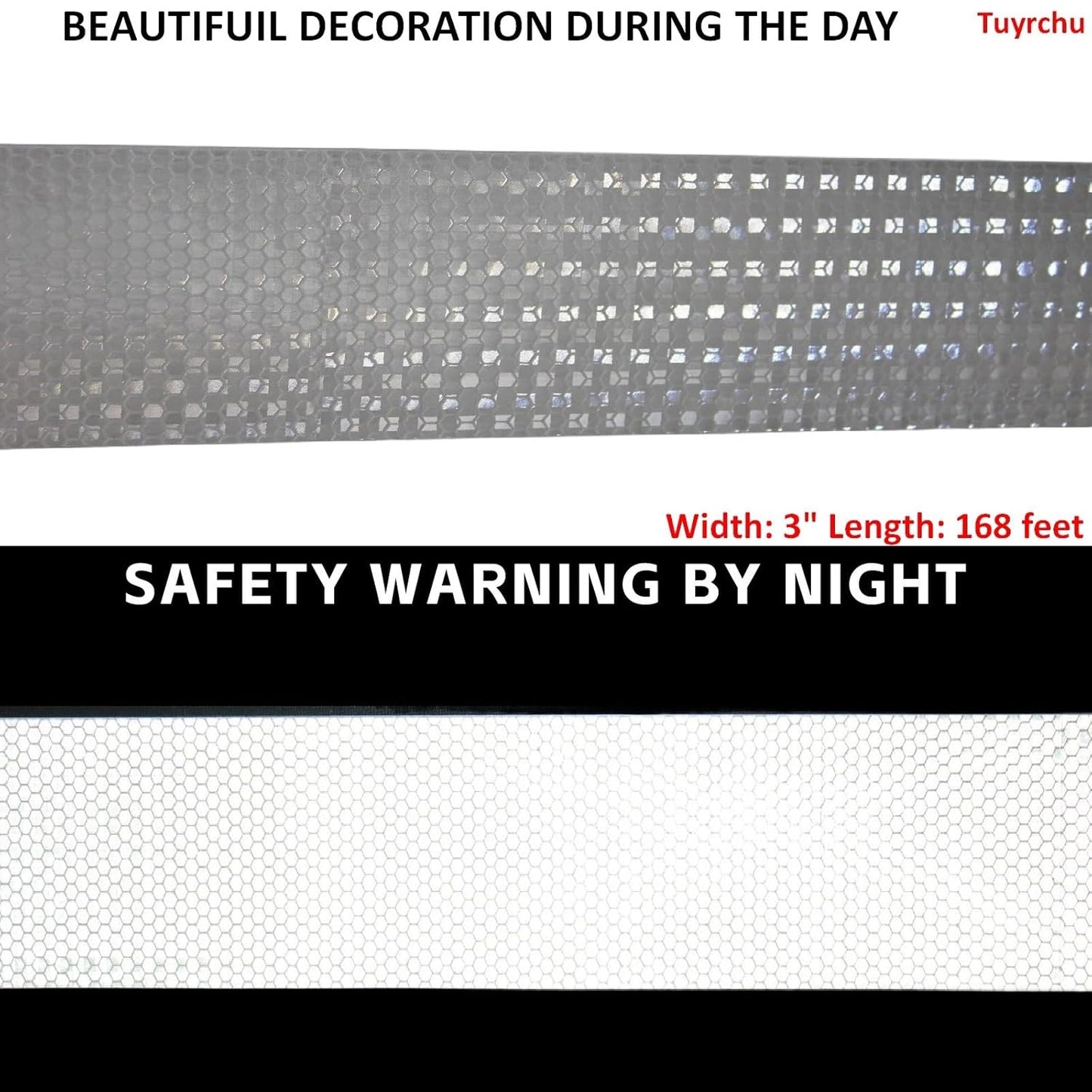 White Reflective Tape Outdoor Waterproof 3 inch Wide, High Visibility Warning Industrial Marking Tape,Safety Stickers (168 feet)