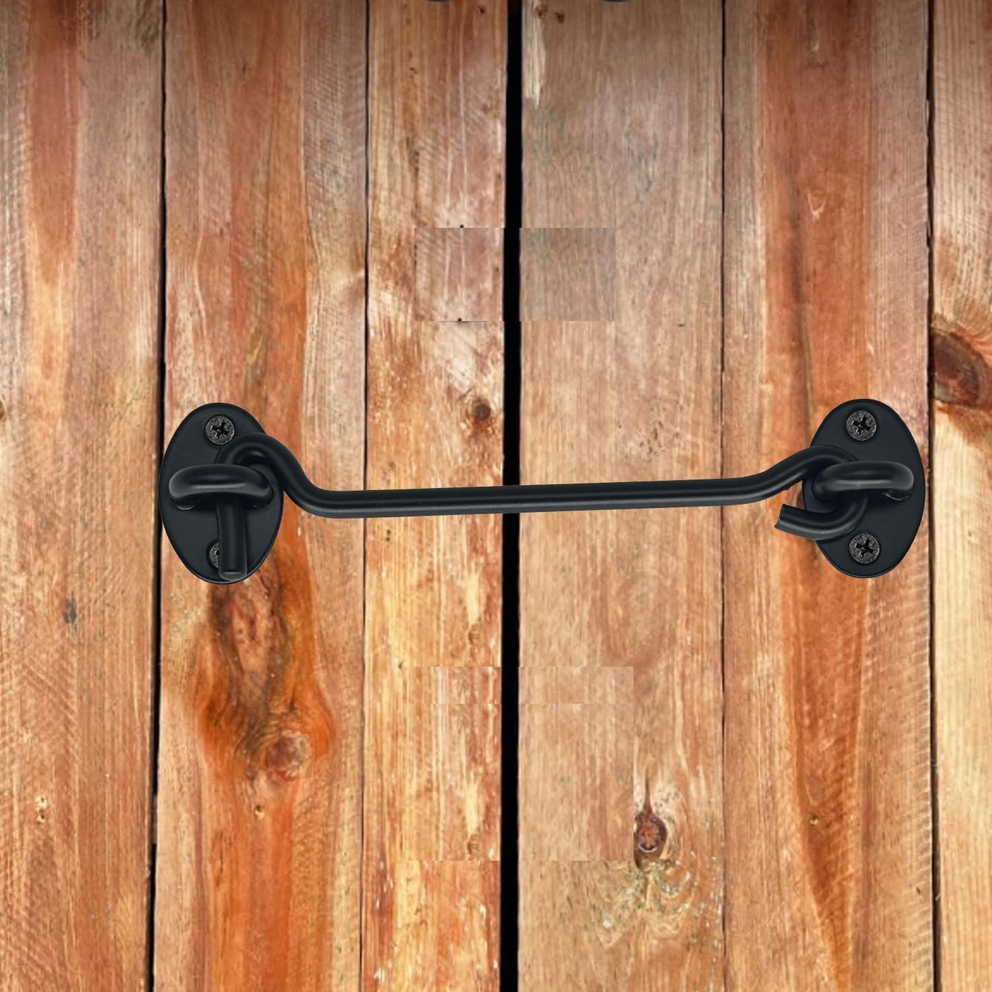 4 Pack 6" Hook and Eye Gate Latch, Stainless Steel Rust-Resistant Barn Door Lock Cabin Hooks for Gate Shutters Window Slide Barn Shed Cabinet Bathroom, with 16pcs Screw,Black