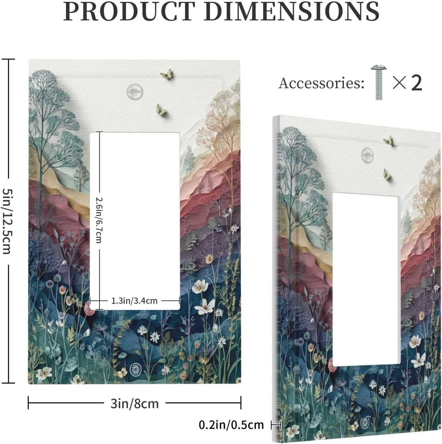 Wildflowers Rustic Flowers Floral Plants Light Switch Covers Wall Plate Decorative Vintage Mountain 1 Gang Single Rocker Electrical Faceplate Switch Plates for Bathroom Kitchen Home