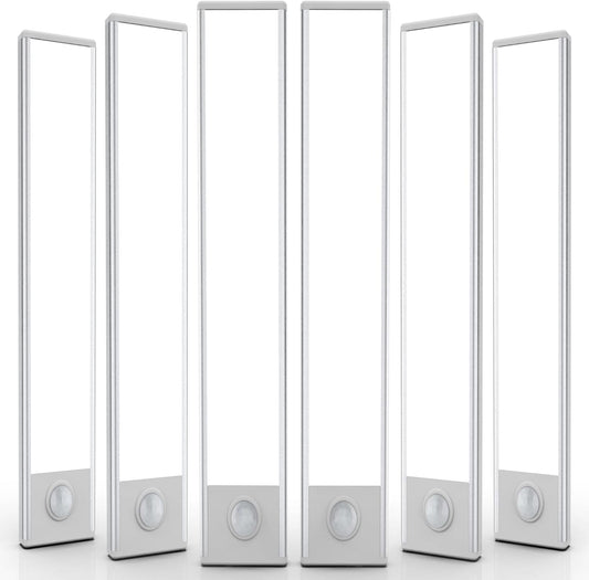 6 Pack Under Cabinet Lighting Wireless, 68 LED Rechargeable Battery Motion Sensor Light Indoor, Stick On Magnetic Closet Lights, Under Counter Lights for Kitchen, Stairs, White 16 in