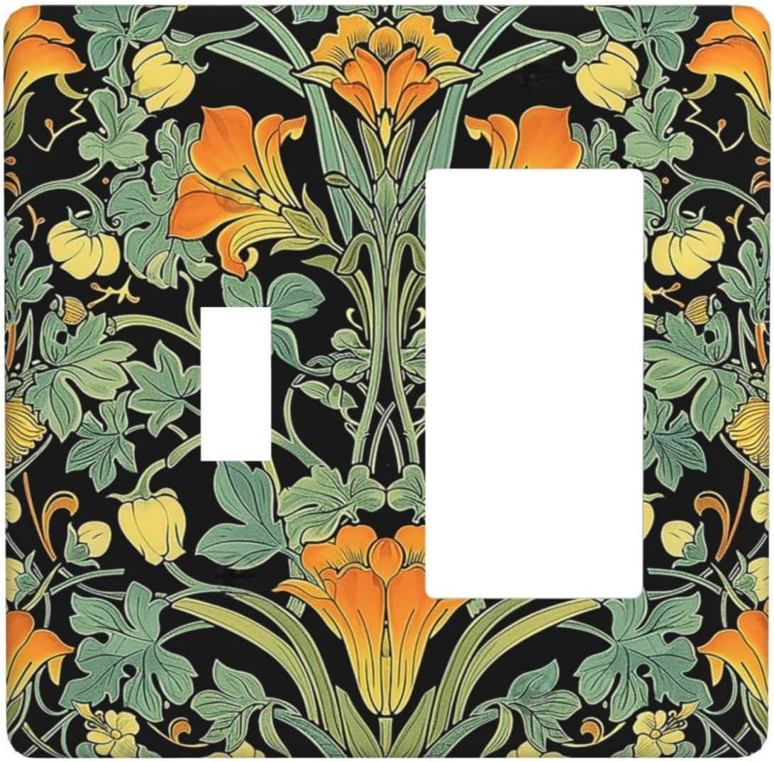 Outlet Covers William Morris Vintage Floral Green Yellow 1 Toggle 1 Rocker Combination Decorative Wall Plate Electrical Switch Plates Light Switch Cover Plate for Bedroom Home Decor