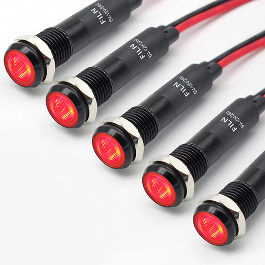 5Pcs 8MM (5/16'') Indicator Light led Indicator Light 12V 24v Metal Pilot Lamp Light Black Anodized Waterproof ip67 Red Signal Lamp Light(12V-Black Anodized-Red 5Pcs)