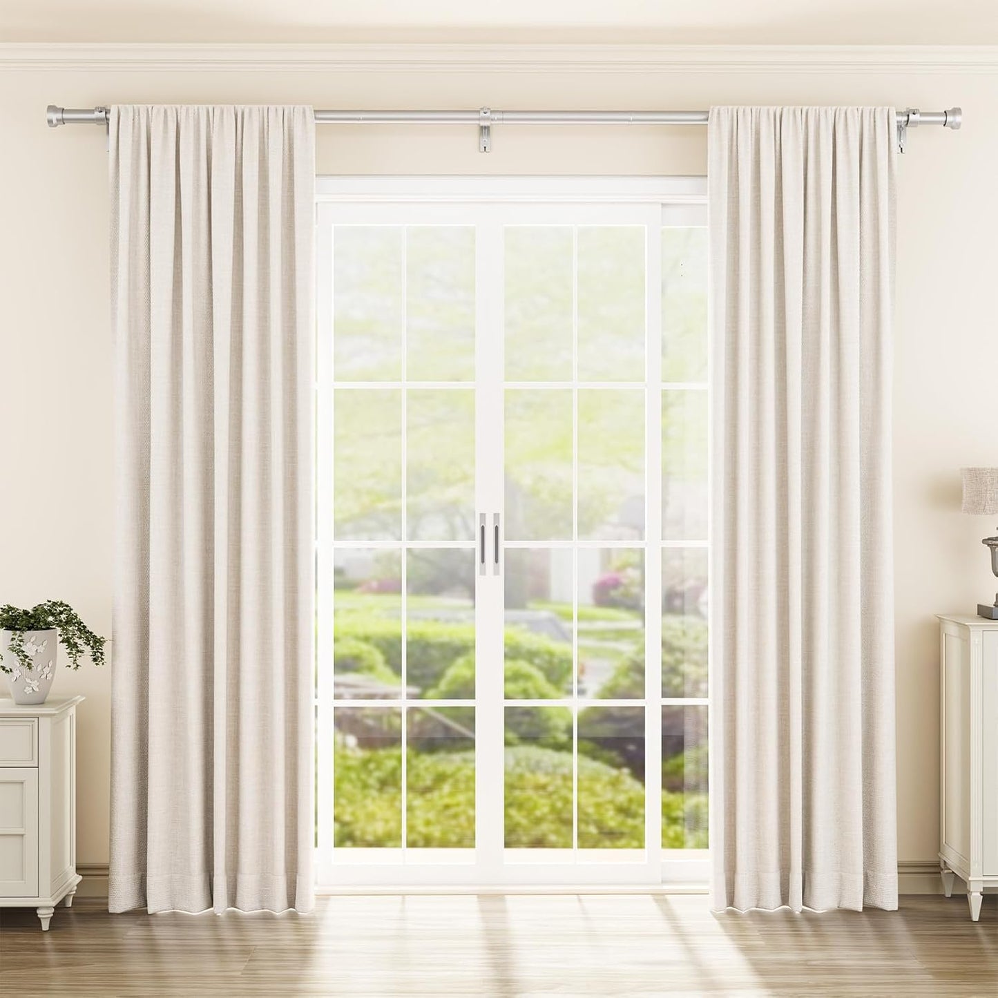 Curtain Rod 2 Pack 32-144 Inch, Heavy Duty 1 Inch Curtain Rod, Sliver Extra Long Adjustable Window Treatment Rods, Modern Design, Easy Installation