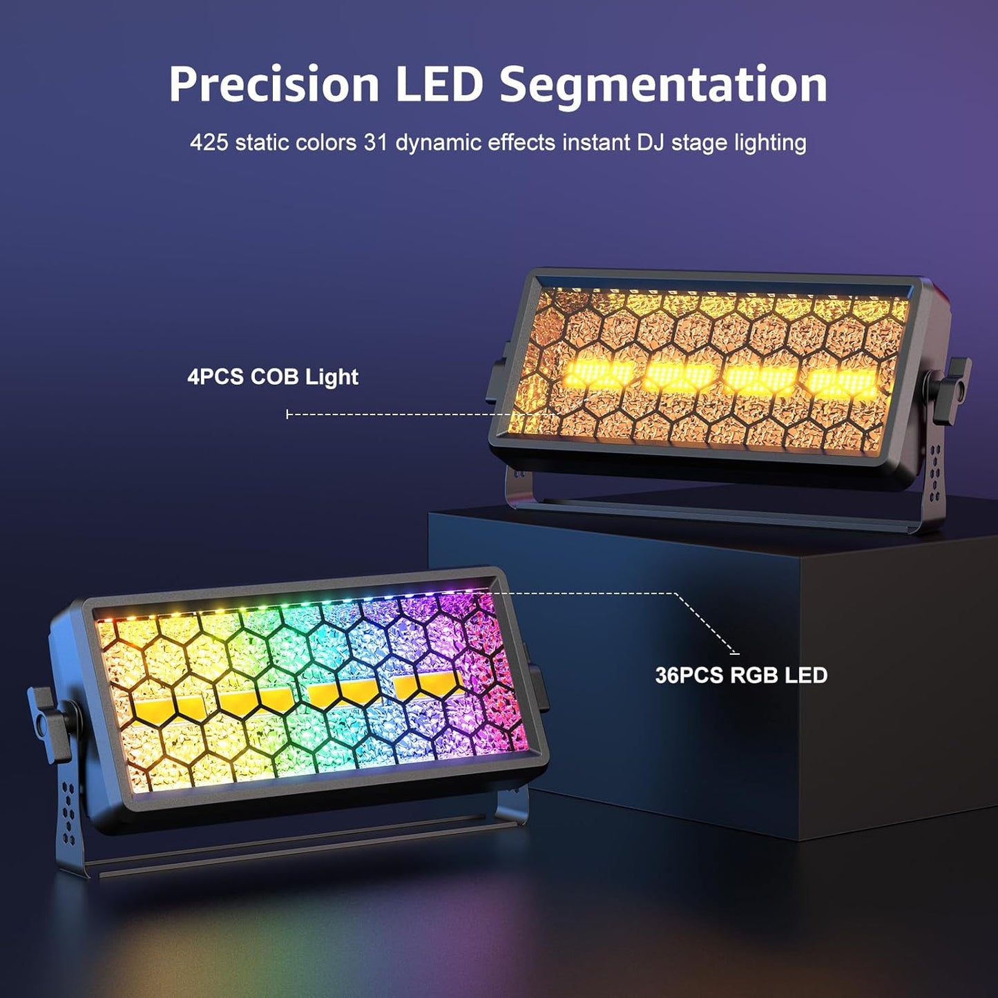 Retro Stage Light 120W - 4 COB + 36 RGB LED Wall Washer Bar DMX512, Uplights for Events, Monochrome/Mixed Colors for DJ Concert, Wedding Halloween Party, Xmas, Club