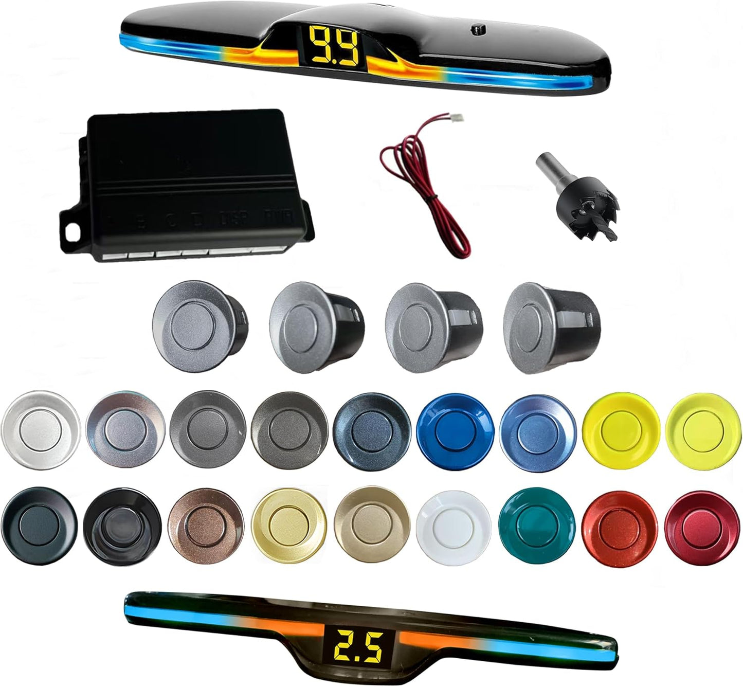 New Feature Rear Parking Sensor with Selectable Distance in Feet, Bidirectional Display Options, and Customizable Numeric Orientation And there are 18 color probes to choose from(Light Grey)