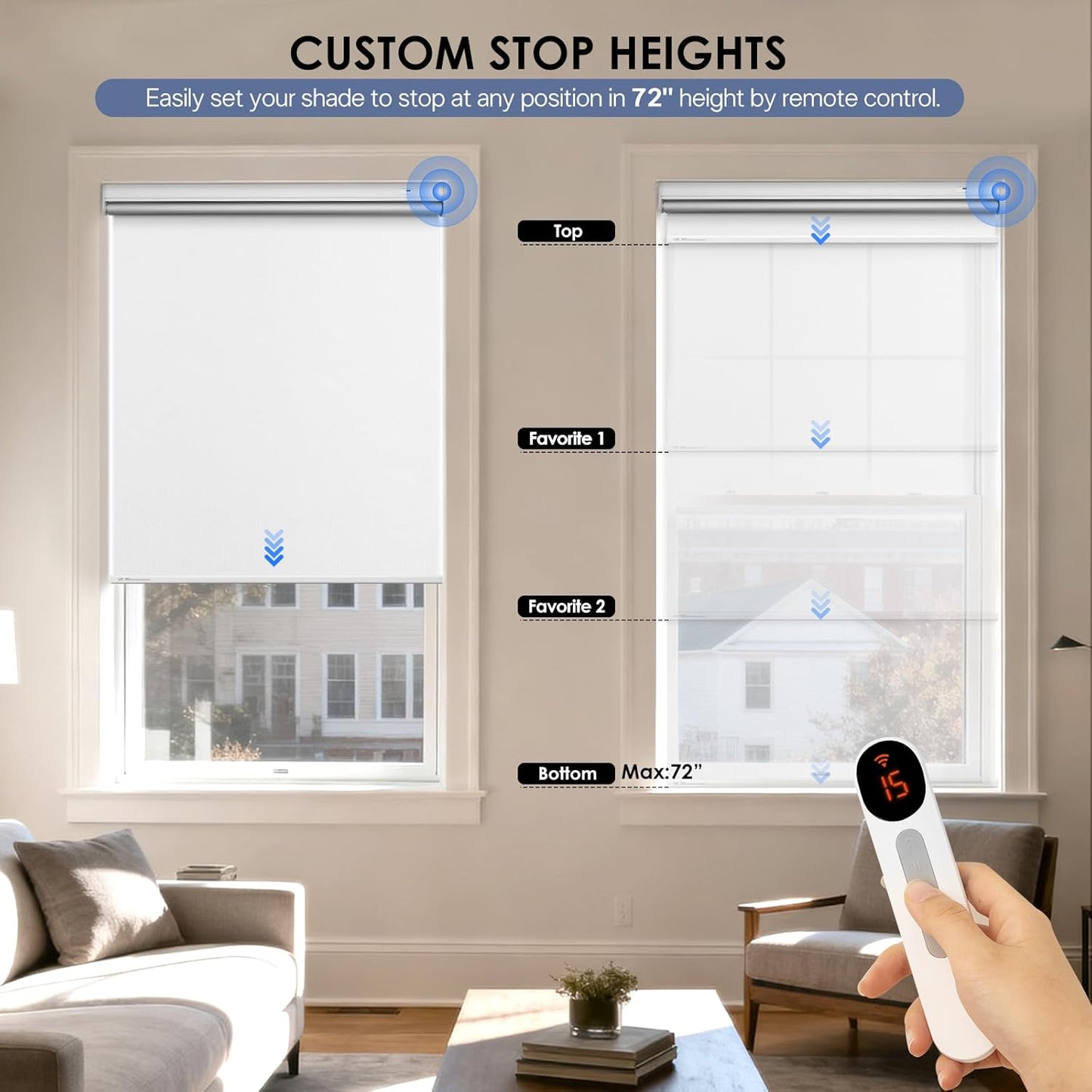 Motorized Blackout Smart Roller Blinds with Remote Control & Solar Panel - Automatic Electric Shades for Windows, Compatible with Alexa - White,31" W*72" H