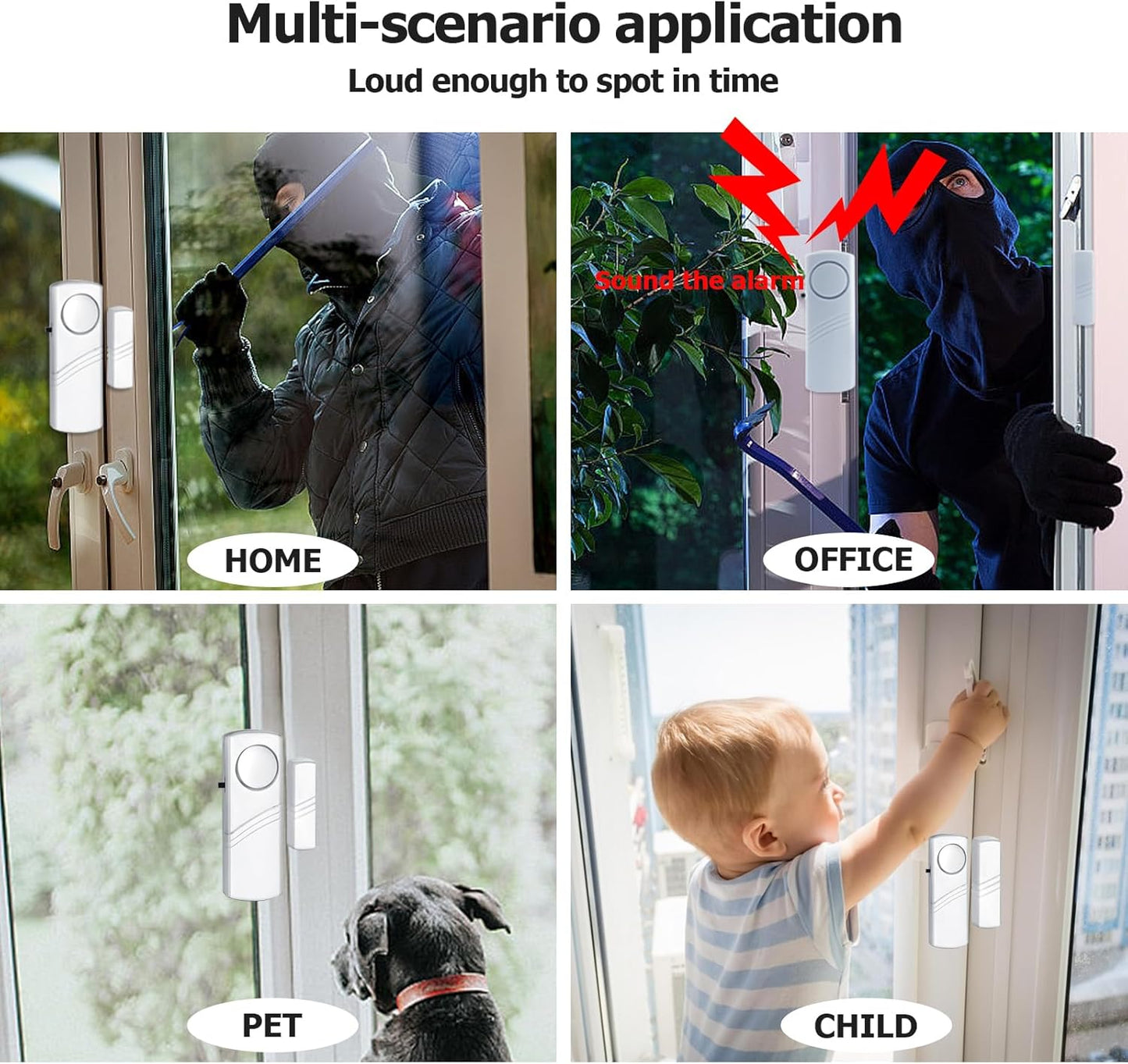 Security Door Window Alarm, Wireless Sensor Door Window Burglar Alarm, Door Alarms for Kids Safety, Easy Installation Doorbell Alarms for Office House Window Pool (8 Pack)