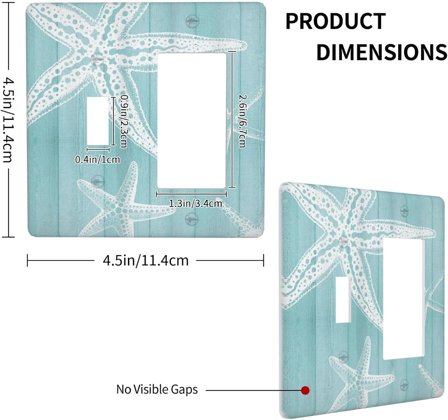 Decorative Outlet Covers Starfish Teal Wood Board Nautical 2 Gang Light Switch Cover Plate Single Toggle 1 Rocker Wall Plates for Electrical Outlets Switch Plate Covers for Bedroom Home Decor