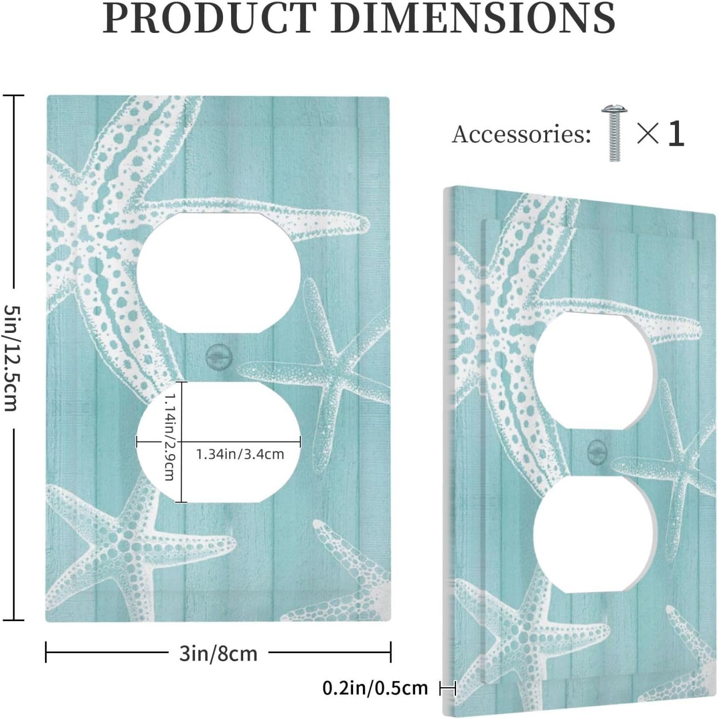 Decorative Outlet Covers Starfish Teal Wood Board Nautical 1 Gang Duplex Light Switch Cover Plate Unique Wall Plates for Electrical Outlets Switch Plate Covers for Bedroom Home Decor