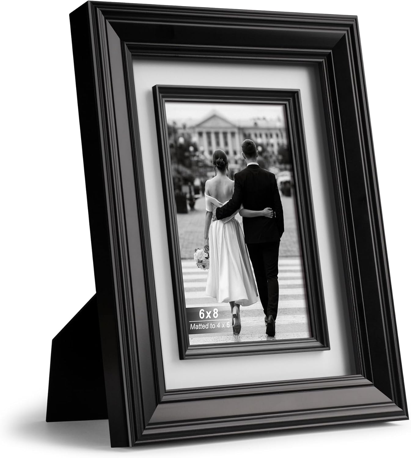 Yaetm 6x8 Black Picture Frame with Decorative Inner Frame & Tempered Glass, Display 4x6 Photos with Mat - Portrait or Landscape - Tabletop & Wall Mount for Office & Home Décor (Black, 2 Pack)