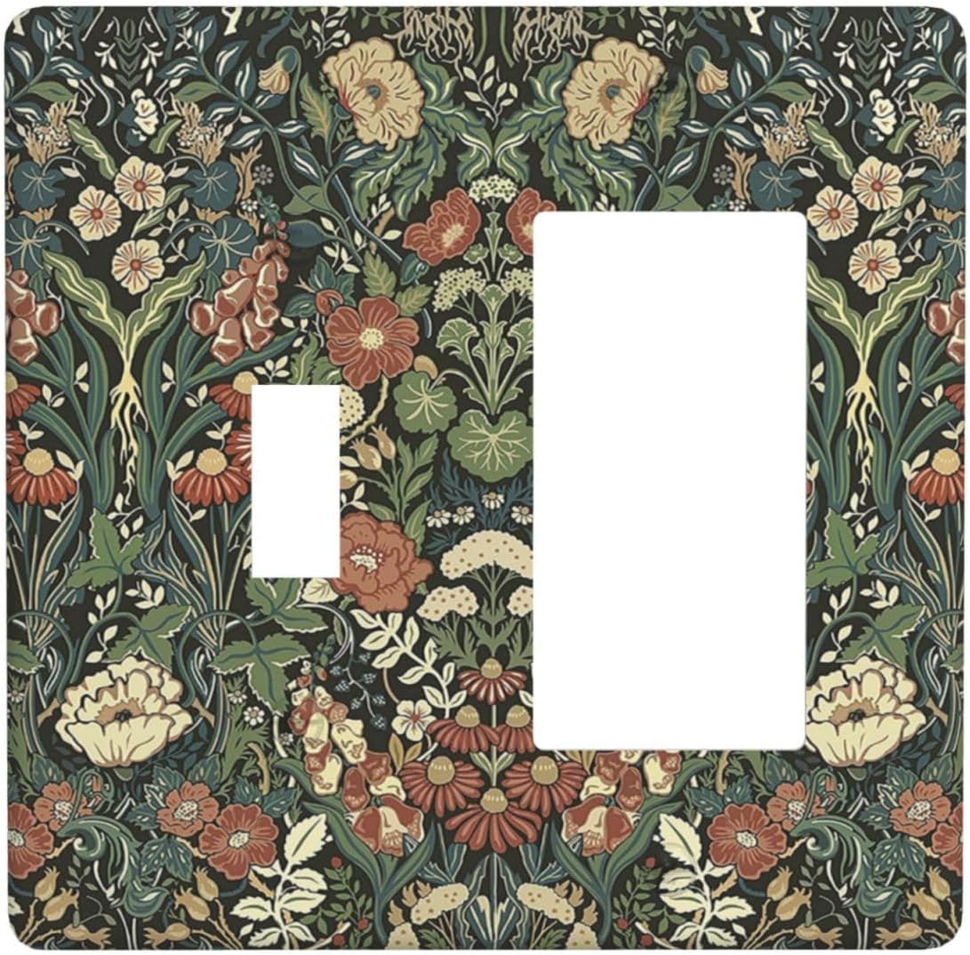 Outlet Covers Vintage Dark Floral William Morris Green Flower 1 Toggle 1 Rocker Combination Decorative Wall Plate Electrical Switch Plates Light Switch Cover Plate for living Room Home