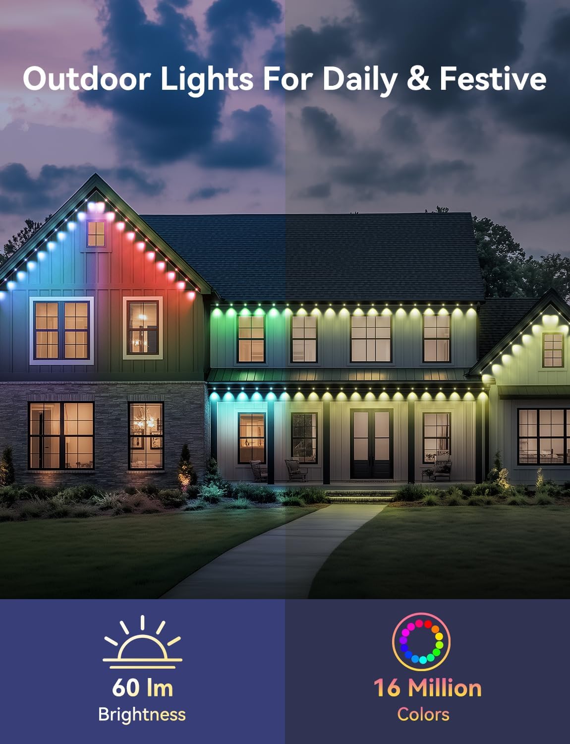 Permanent Outdoor Lights -Smart Eave Lights for House150ft with 108 LED,RGB+IC IP67 Waterproof Eternity Lighting for Daily Decor, Work with Remote, APP, Alexa, Google Assistant