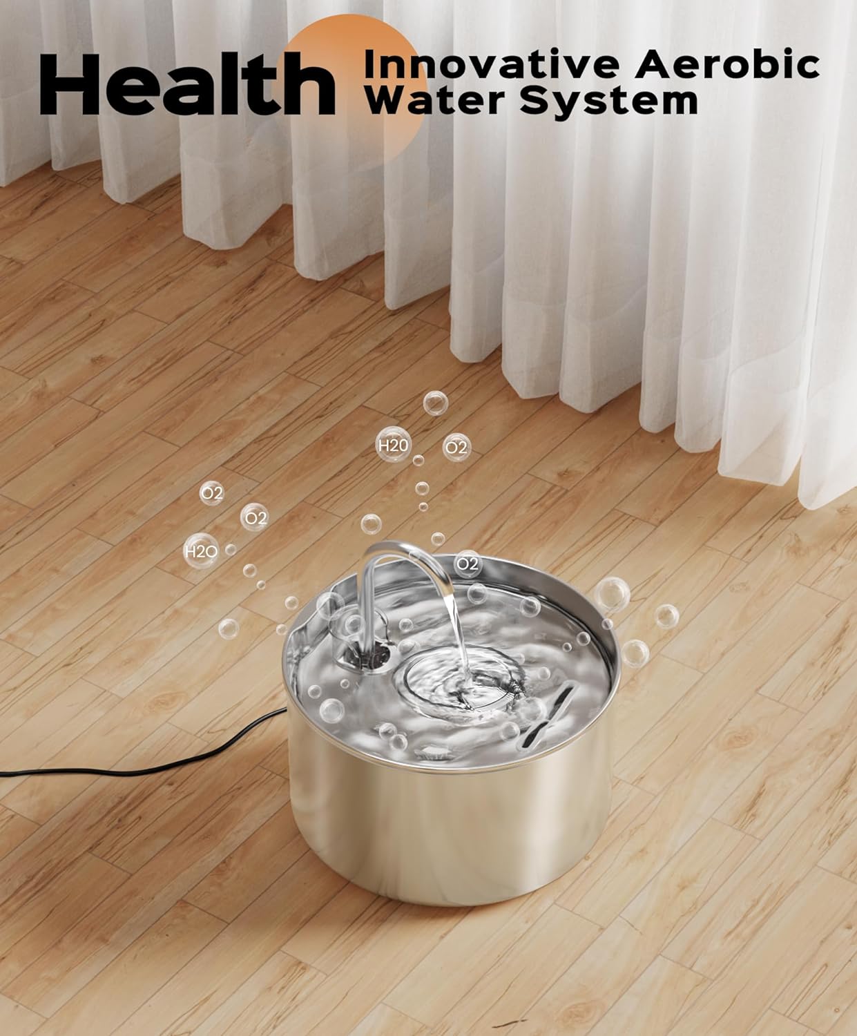Cat Water Fountain Stainless Steel + 6 Filters + 3 Sponges - Pet Water Fountain 24/7 Keep The Water Fresh 74oz Capacity Ultra-Quiet No Sputter Compact Easy to Clean