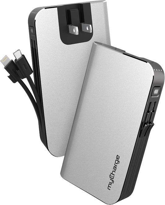 myCharge Portable Charger with Wall Plug – 10050mAh Fast Charging – Power Bank for iPhone, Samsung, Android & More - External Battery Pack Portable Charger with Built-in Cables (Lightning + Micro USB)