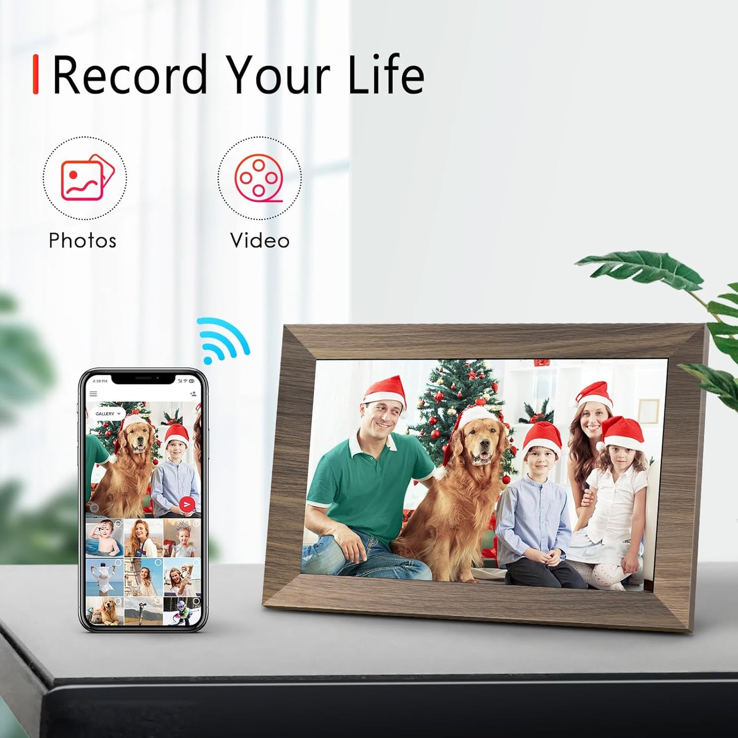 Canupdog WiFi Digital Picture Frame 10.1 Inch, IPS Touch Screen Smart Cloud Digital Photo Frame with 16GB Storage, Wall Mountable, Auto-Rotate, Share Photos from Anywhere Via App