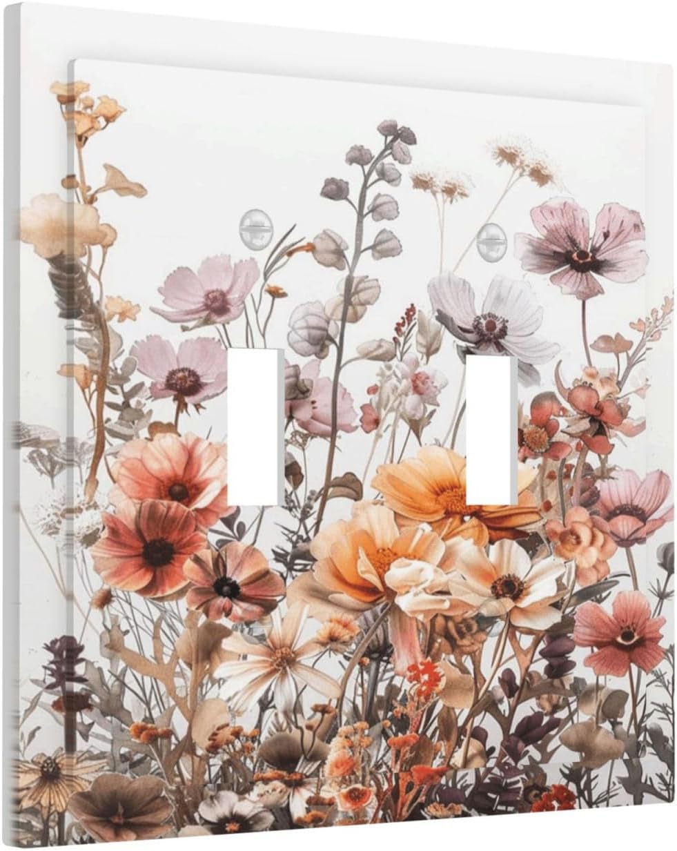 Boho Nursery Wildflower Flora Vintage Flower Decorative Switch Plates 2 Gang Double Toggle Outlet Light Switch Cover Wall Plate Electrical Faceplate for Bedroom Living Room Decor