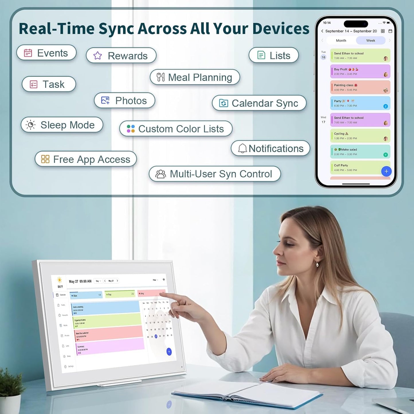 Canupdog 15.6 Inch Digital Calendar, Electronic Planner & Chore Chart with 1920x1080P IPS Touchscreen, Task Rewards System, Interactive Display for Family Schedules, Christmas Gifts for Women Mom