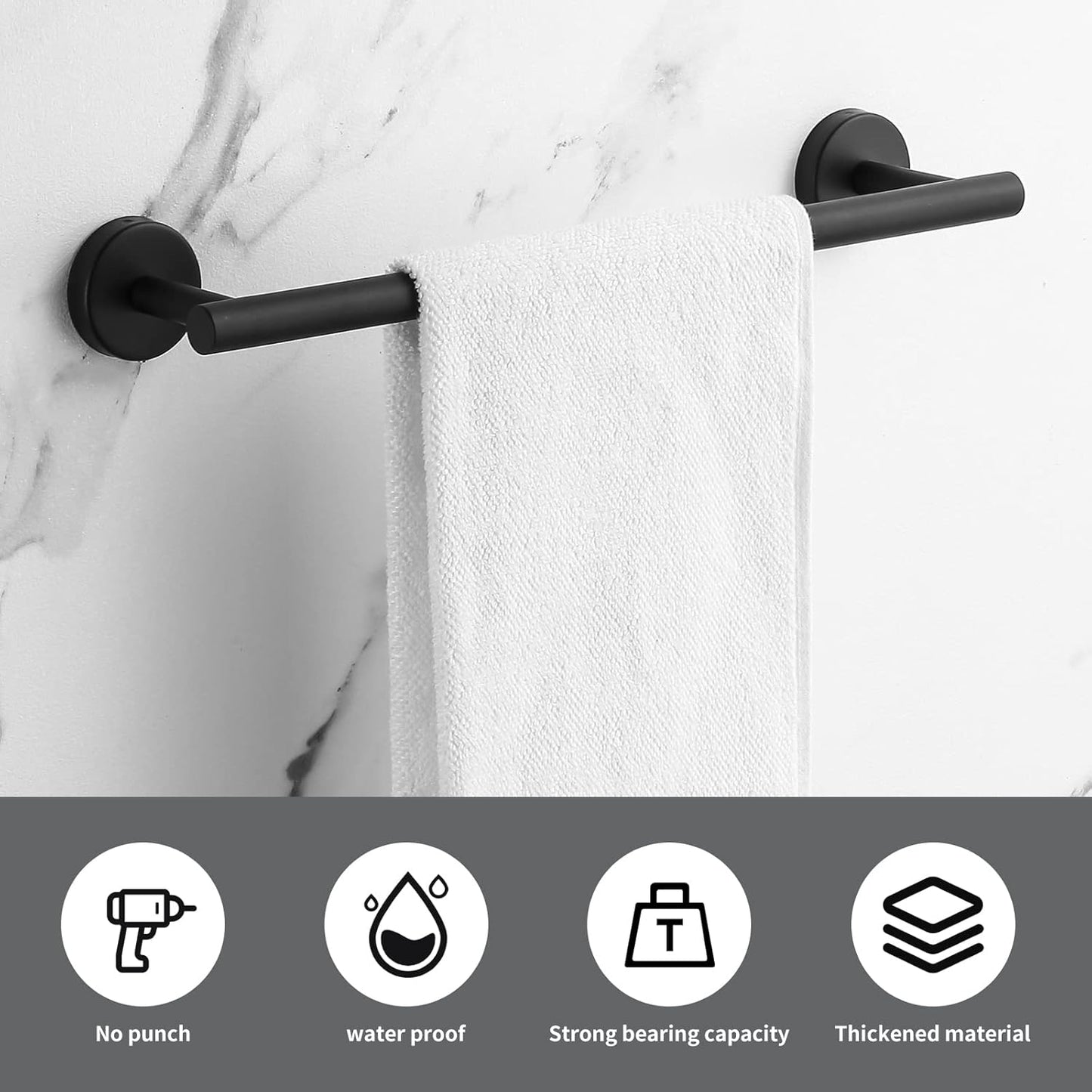 Towel Bar Set Mattel Black, Bathroom Accessories Set 5pcs Including 16'' Tower Bar, Towel Ring and 2 PCS Towel Hooks