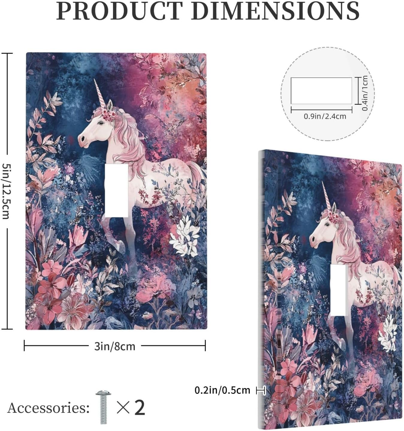 Decorative Light Switch Cover Plate Fantastic Pink Unicorn Wildflower Forest 1 Gang Single Toggle Wall Plate Electrical Outlet Covers Decorate Switch Plate Cover for Bedroom Kids room Decor
