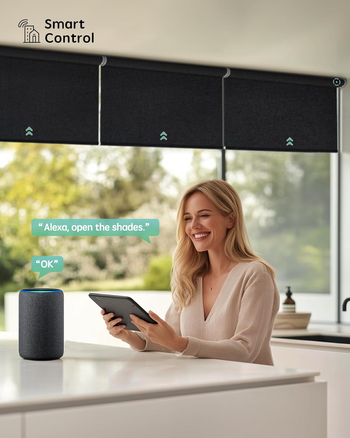 Yoolax Smart Coupled Roller Shades Compatible with Alexa Google, Motorized Blinds with Remote Blackout Coupled Roller Shades for X-Large Windows, Custom Size (XL Coupled-Black)