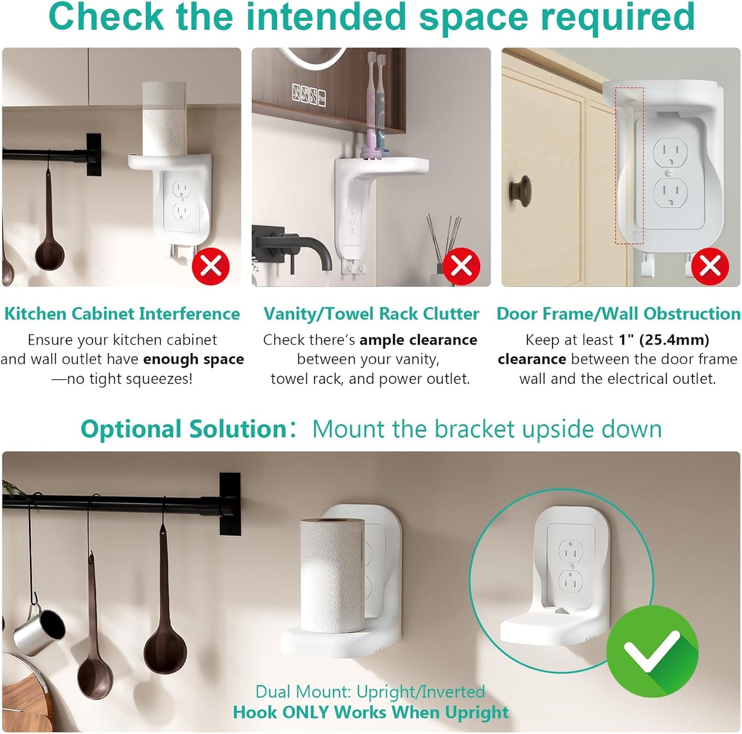 WALI Outlet Shelf Wall Holder, Fit for Duplex GFCI Decorative Outlet Shell A Space Saving for Smart Home, Speaker Mounts up to 20lbs with Cable Management (OSH002-W), White