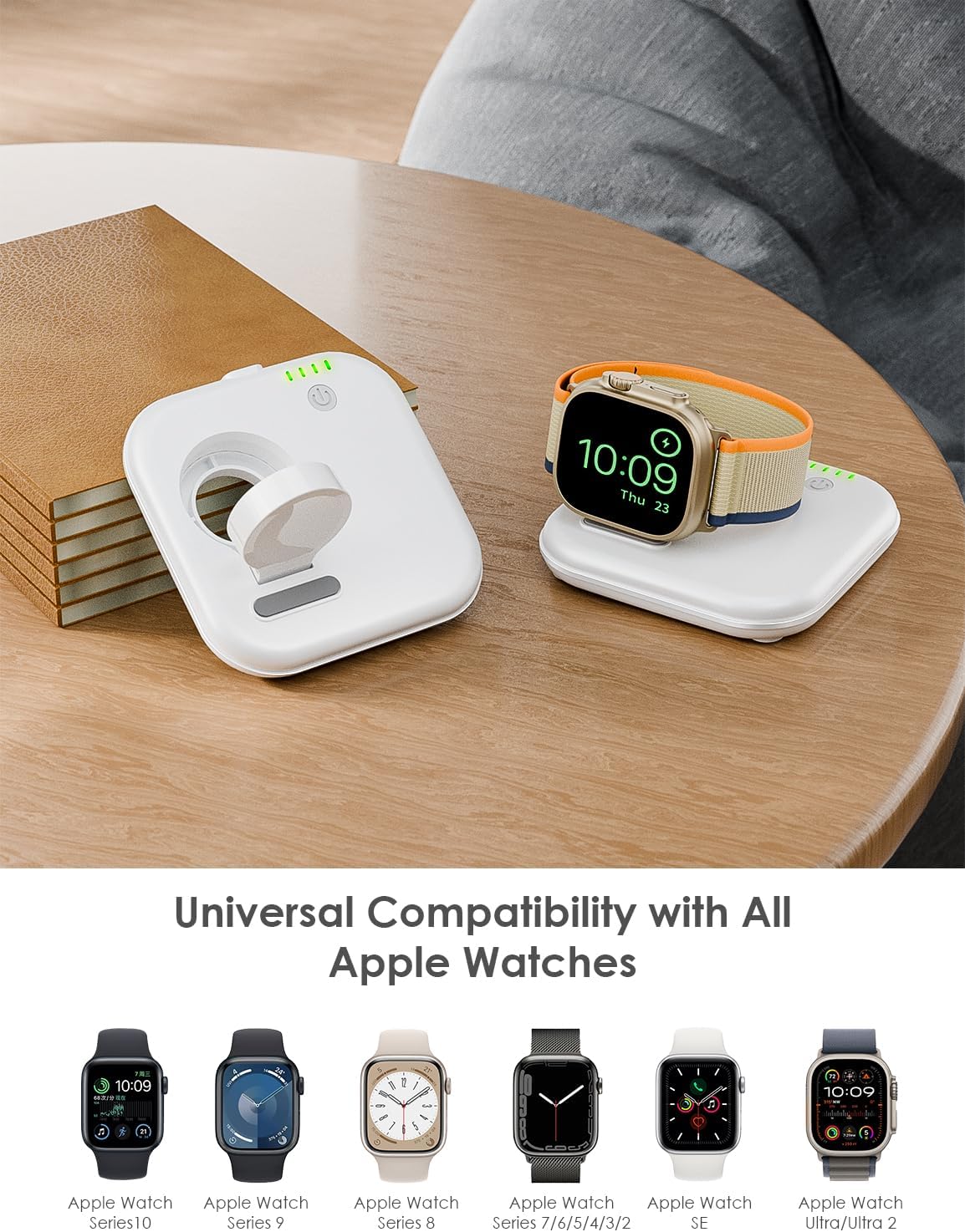 Portable for Apple Watch Charger 2000mAh - Foldable Magnetic Power Bank for Series 2-10/SE/Ultra1/2, Emergency Backup Charger with Type-C Travel Cable