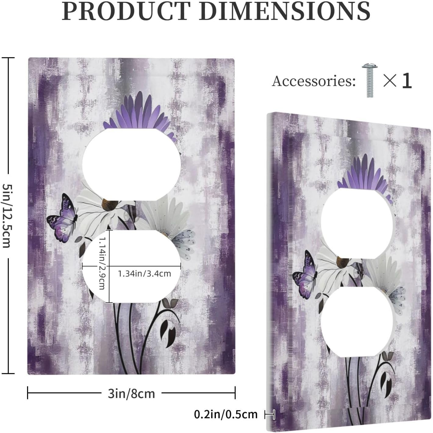 Purple Daisy White Floral Butterfly Flowers 1 Gang Duplex Receptacle Switch Wall Plate Decorative Switchplate Outlet Covers Electrical Plug Cover Faceplate for Bathroom Home Decor 5 X 3 IN