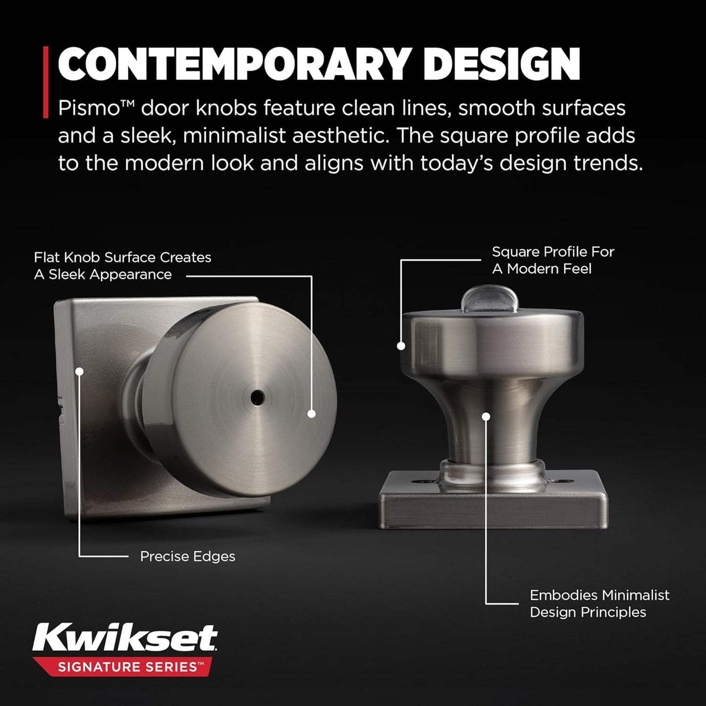 Kwikset Pismo Interior Privacy Door Knob with Lock, Door Handle For Bathroom and Bedroom, Satin Nickel Keyless Turn Lock Doorknob, with Microban Protection