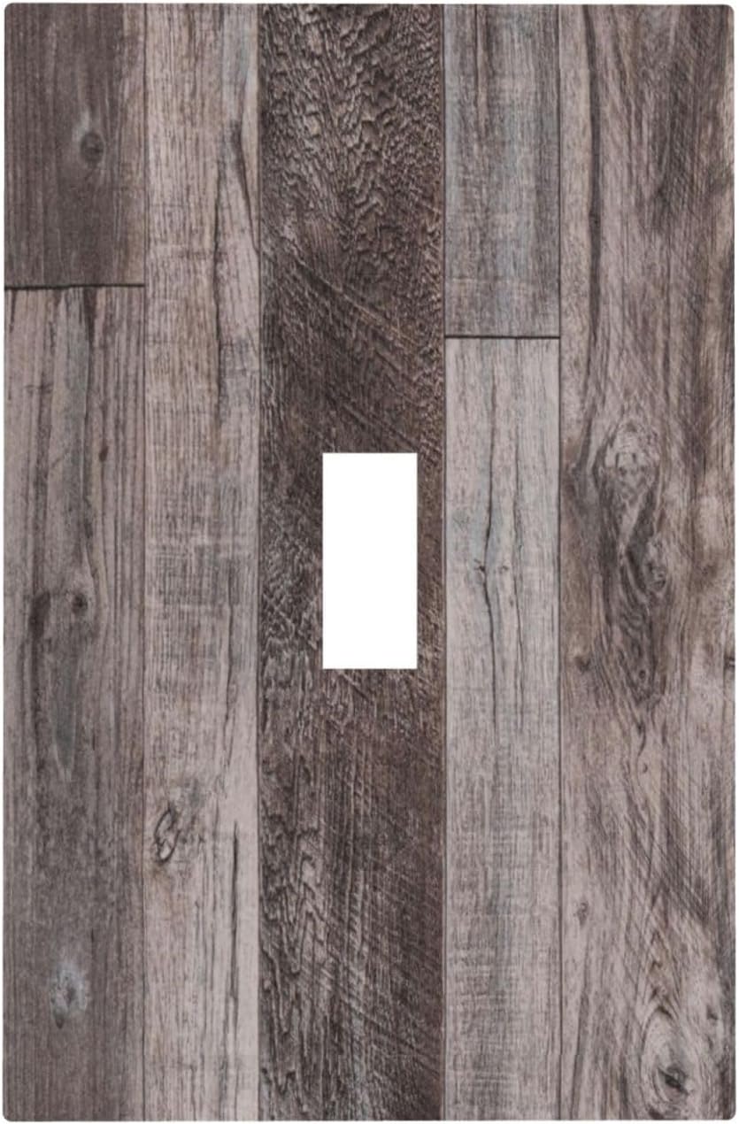 Decorative Light Switch Cover Rustic Dark Grey Wood Retro Country Wooden 1 Gang Single Toggle Device Electrical Faceplate Switchplates Decorator Outlet Wall Plate for Farmhouse Cabin