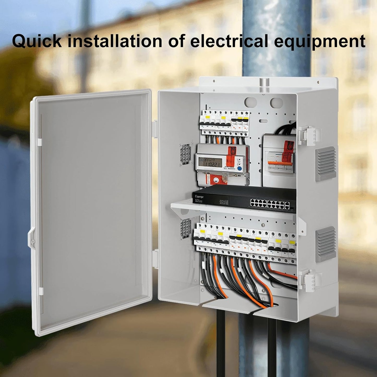 Outdoor Electrical Junction Box, ABS Water Resistant Enclosure with Internal Mounting Panel & Hinged Cover, 16.1" H* 12.2" L* 5.9" W