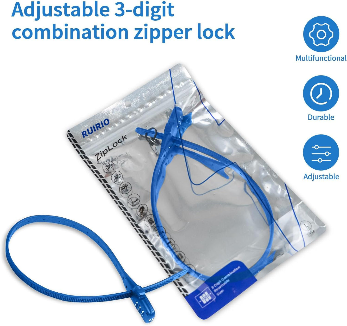 Zip Tie Lock Adjustable Cable Lock for Kids Bike, Helmet, Fridge Cabinets, Drawers, Fences, Toolboxes, Bike Rack, Suitable for Adult, Child, Kid, Baby. 3 Pack (Blue)