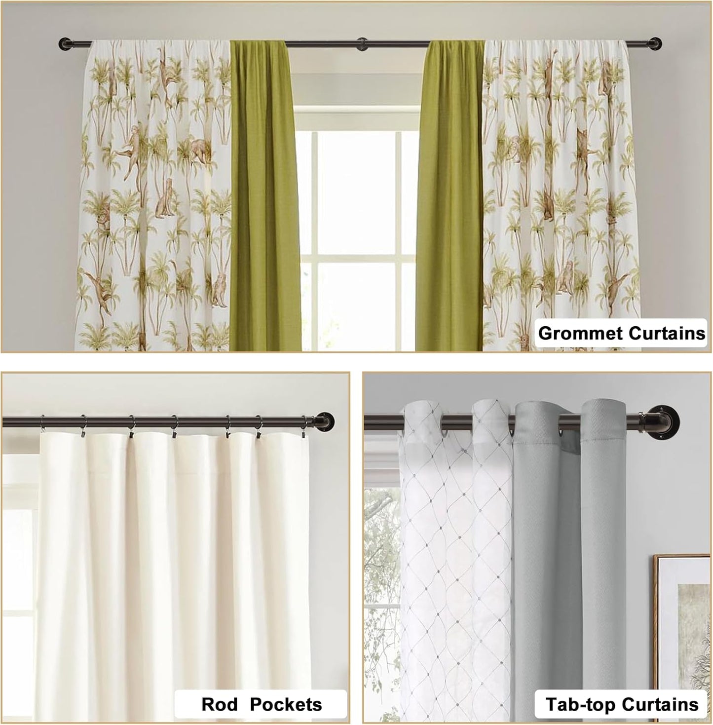 Brown Curtain Rods 18 to 45 Inch, Industrial Curtain Rods,Adjustable Length,1 in Diameter Pipe,Wall or Ceiling Mounted,for Bedroom and Living Room(Antique Bronze 18” to 45”)