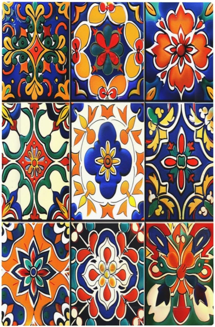 Light Switch Cover Plate Colorful Mexican Talavera Vintage Boho Floral 1 Gang No Device Blank Electrical Wall Plates Faceplate Decorative Switch Plate For Farmhouse Cabin Decor
