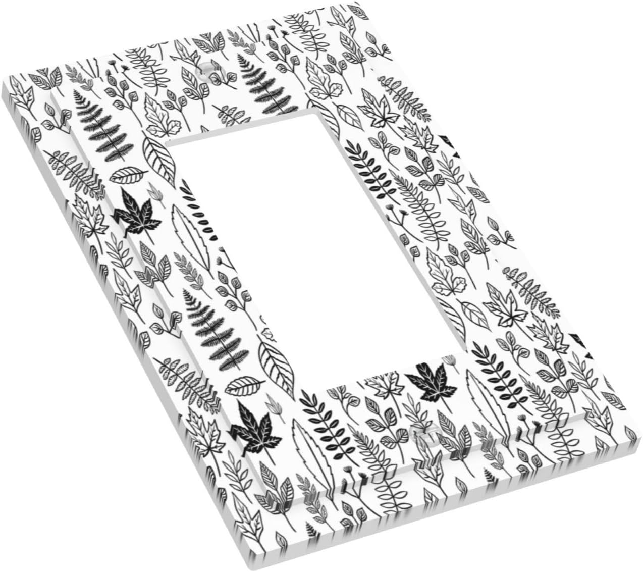 Black White Leaf Wheat Maple Leaf Plant Decorative Outlet Covers 1 Gang Single Rocker Light Switch Cover Plate Wall Plates GFCI Faceplate for Bedroom Bathroom Decor