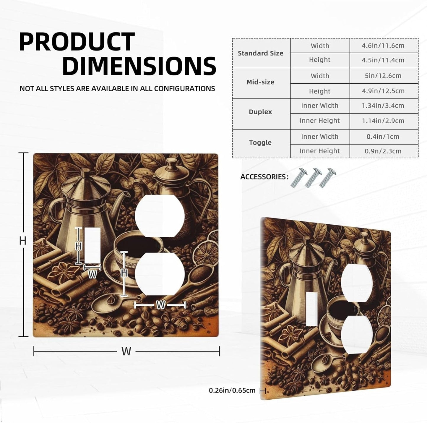 Decorative Outlet Covers Vintage Coffee Beans Leaf Cup 2 Gang Wall Plate Cover Single Toggle Duplex Combo Two Switch Light Switch Cover Plate Jumbo Dual GFCI Faceplate