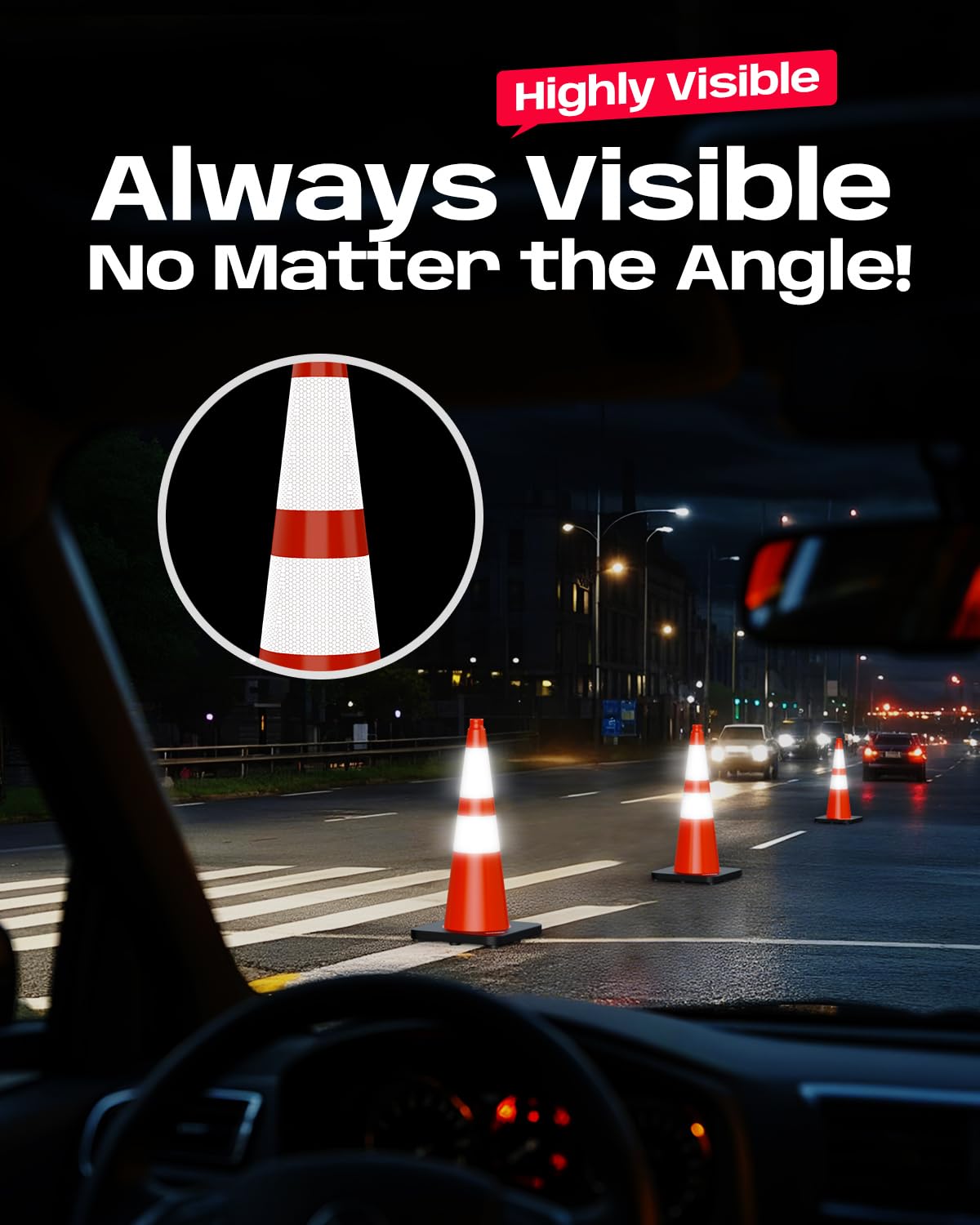 BATTIFE 28 Inch Traffic Cones with Black Weighted Base, PVC Orange Safety Cones for Traffic Control, Construction Events, Driveways, and Parking Lots (8 Pack)