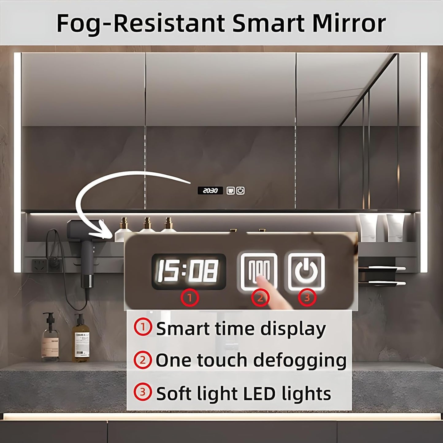 Modern Bathroom Vanity – Cabinet Set with LED Smart Defogging Mirror & Time Display | Bathroom Vanity with Sink, Large Space Storage with Easy Installation, 2 Drawers (Cream, 44IN)