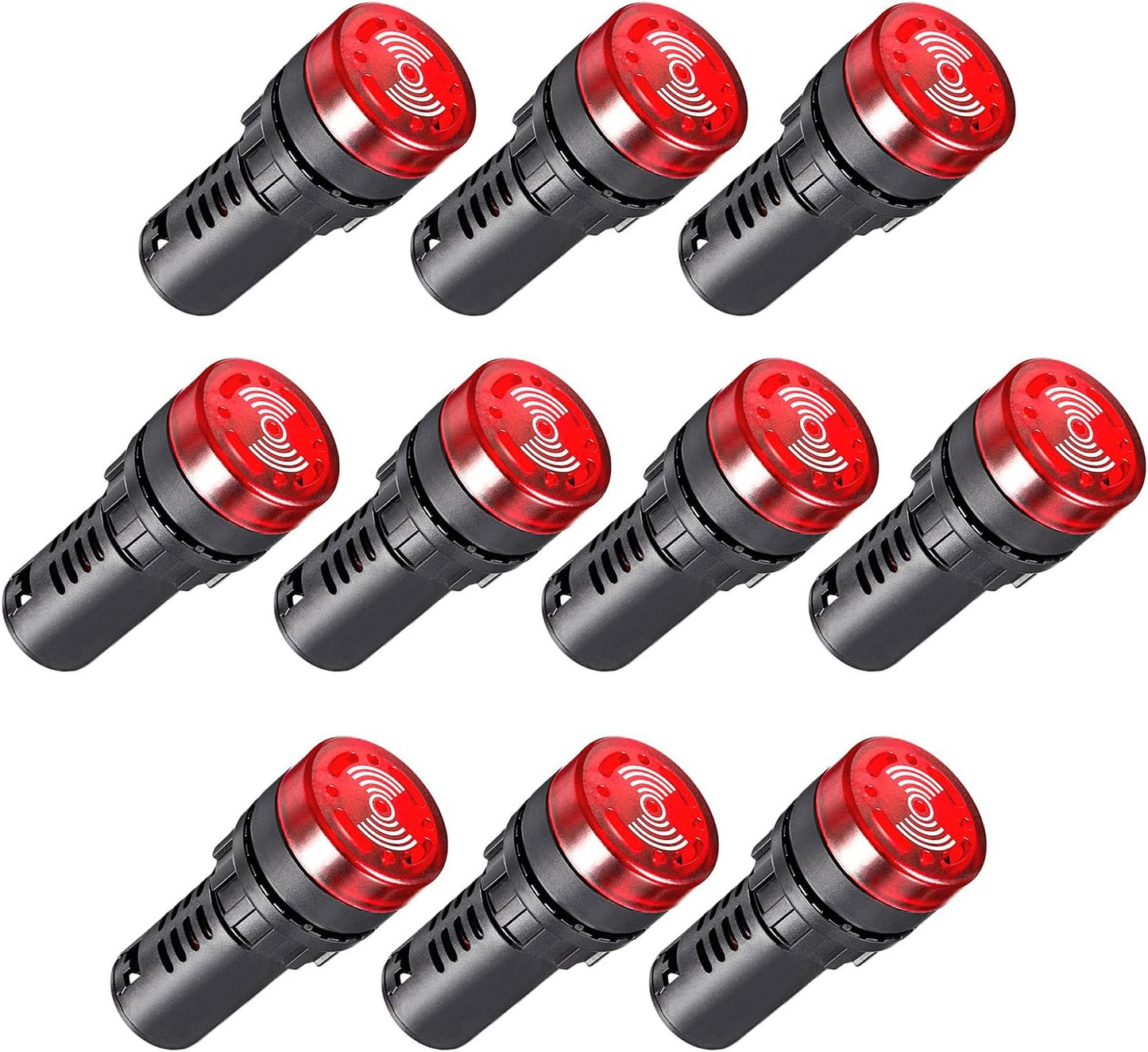 Indicator Light 12V Buzzer，10PCS 22mm Red LDE Flashing Buzzer AC/DC 12V Alarm for Electrical Control Panel
