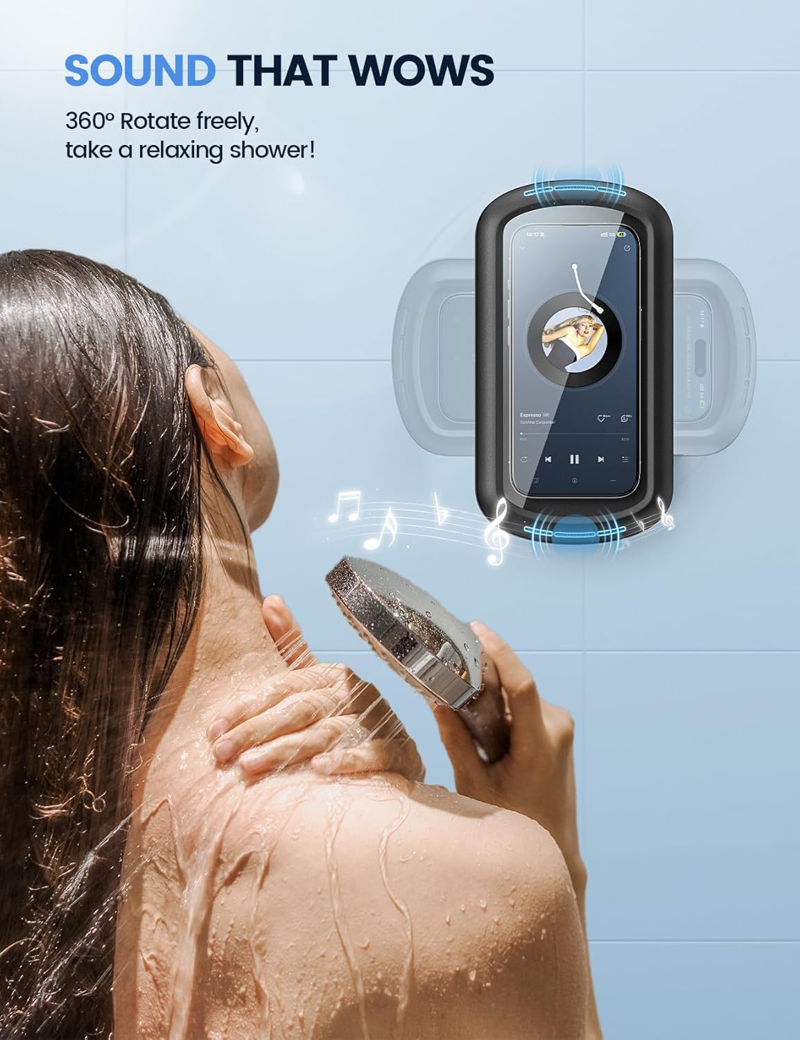 Lamicall Shower Phone Case Holder Waterproof - Bigger Size for More Phone(4"-7"), Clearer Sound Shower Bathroom Bathtub Accessories, IPX6 Waterproof Wall Mount for iPhone 16 Pro Max, S25 Ultra