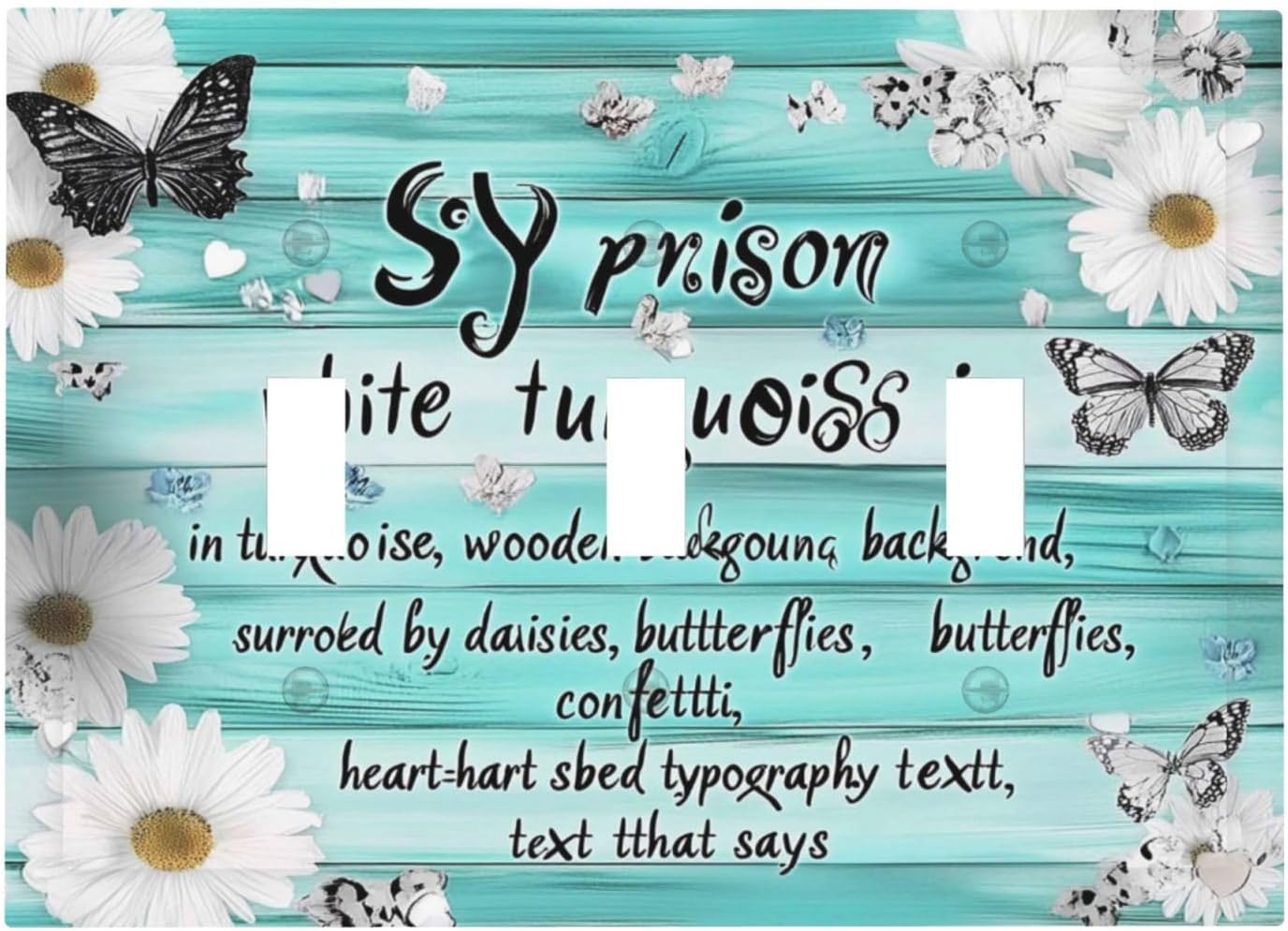 Teal Butterfly Daisy Rustic Wooden Signs Decorative Switch Plates 3 Gang Wall Plate Triple Toggle Light Switch Cover Faceplate Electrical Wall Panels For Farmhouse Cabin Decor